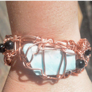 Larimar Onyx Copper Cuff Bracelet Healing Energy